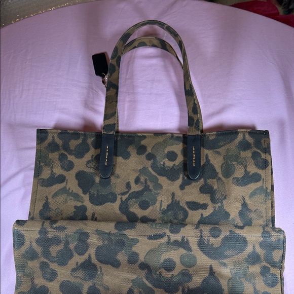 Coach Rexy Brown Camo Print Tote with Multicolor Pride Dinosaur Patch - Picture 5 of 11